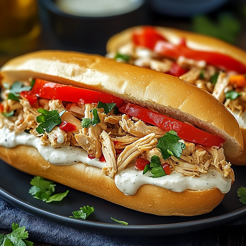SLOW COOKER CHICKEN PHILLY SANDWICHES