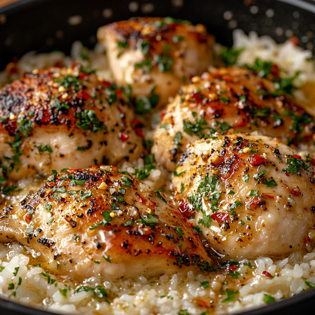 One Pan Garlic Butter Chicken and Rice