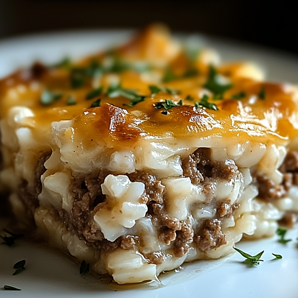 FRENCH ONION GROUND BEEF AND RICE CASSEROLE