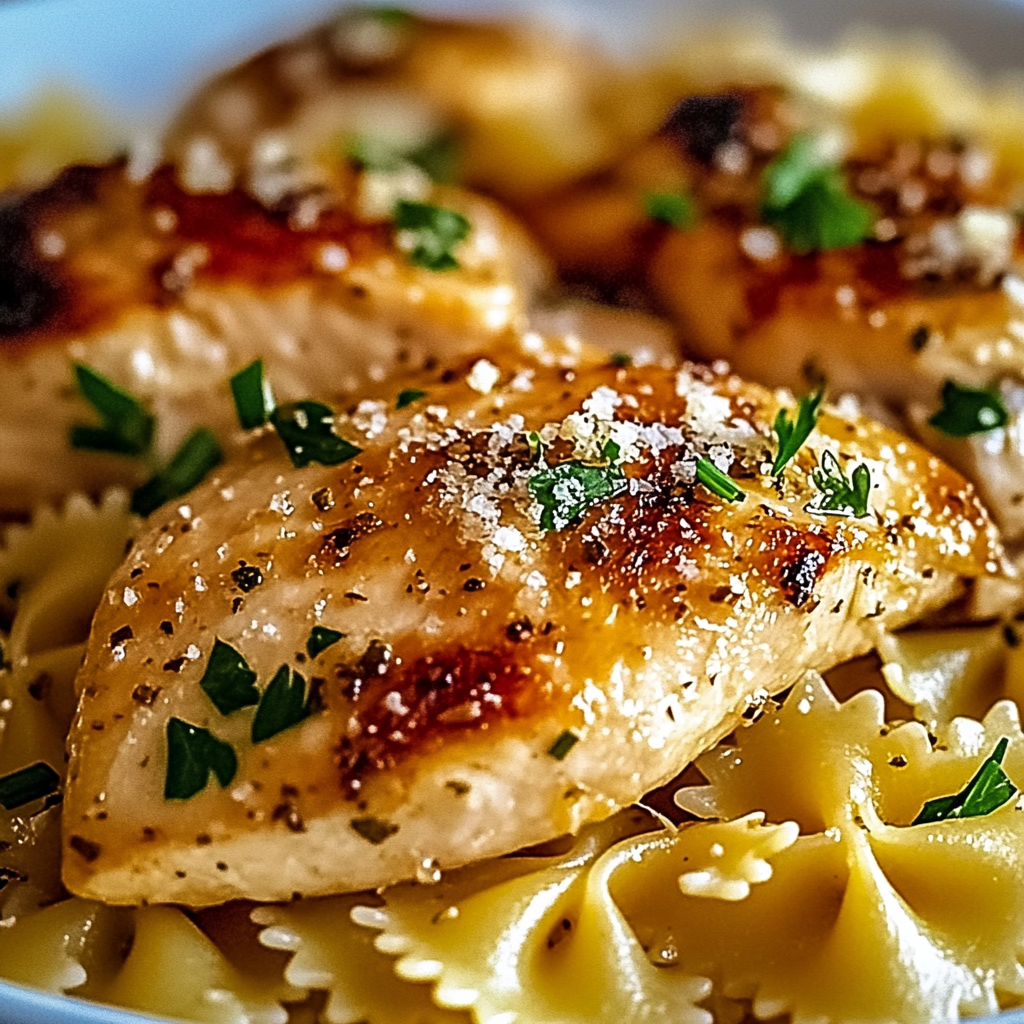 Lemon Garlic Chicken with Parmesan Bowtie Pasta