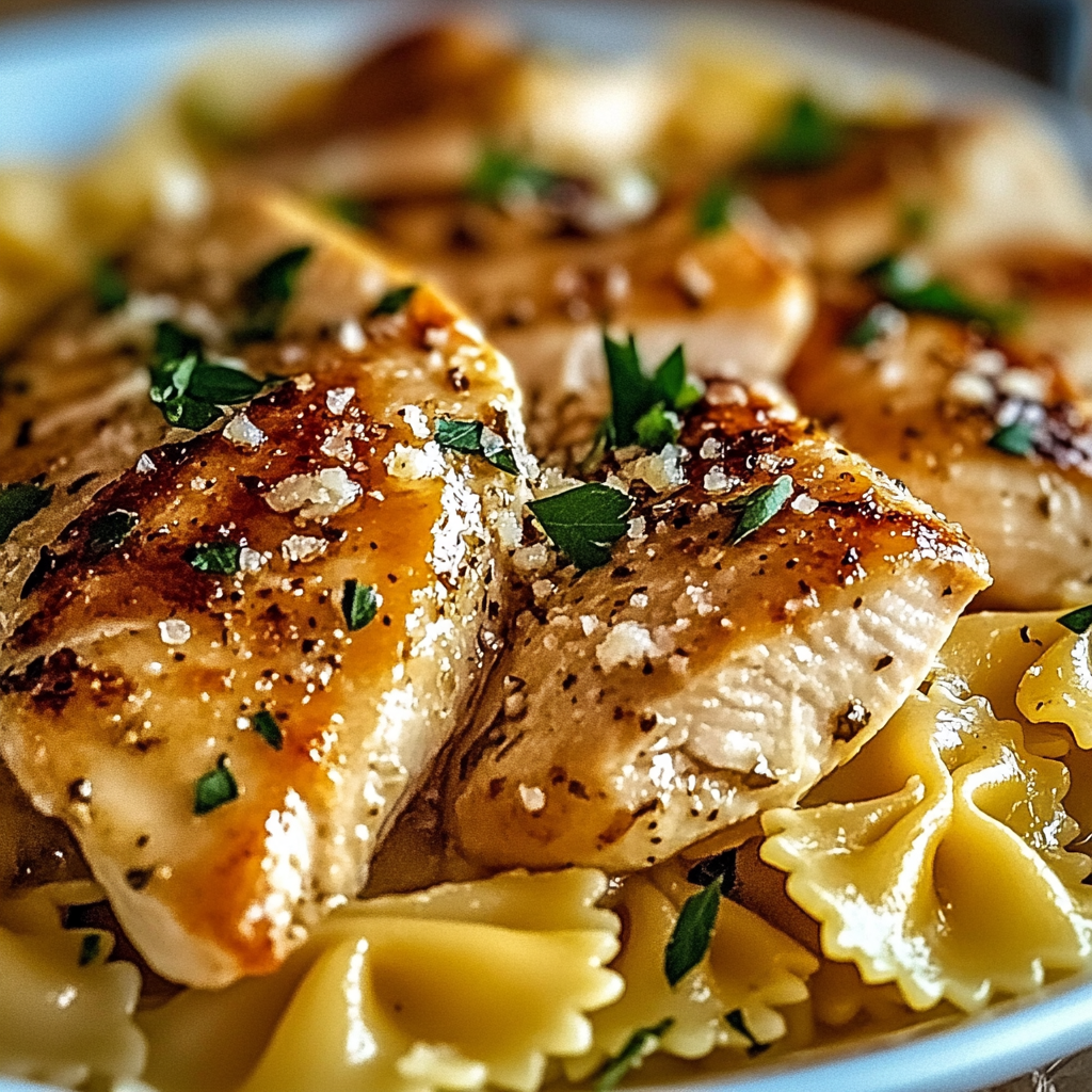 Lemon Garlic Chicken with Parmesan Bowtie Pasta