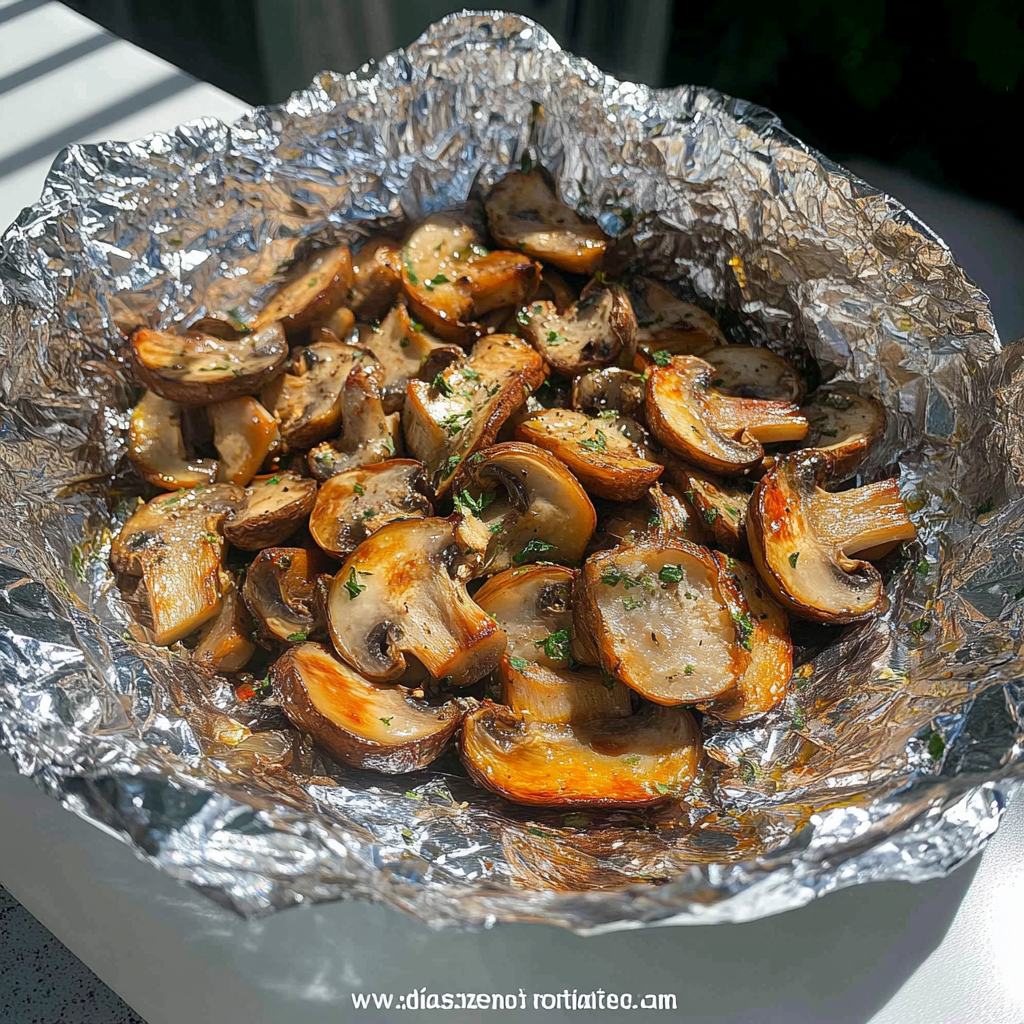 Spicy Garlic and Herb Mushrooms Foil Bake