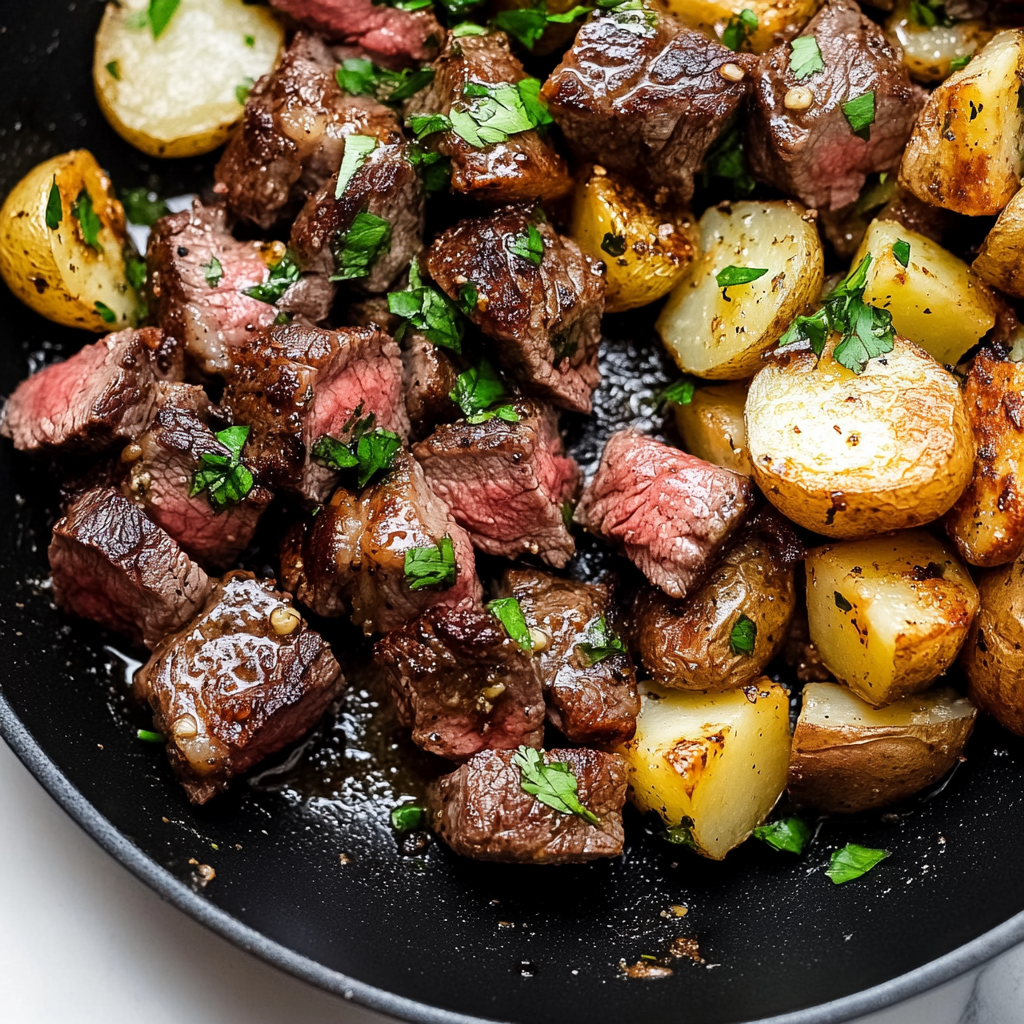 Garlic Butter Steak Bites and Potatoes