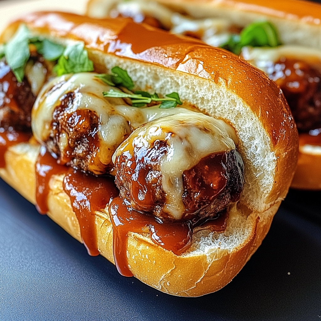 Irresistible Sticky BBQ Cheeseburger Meatball Subs