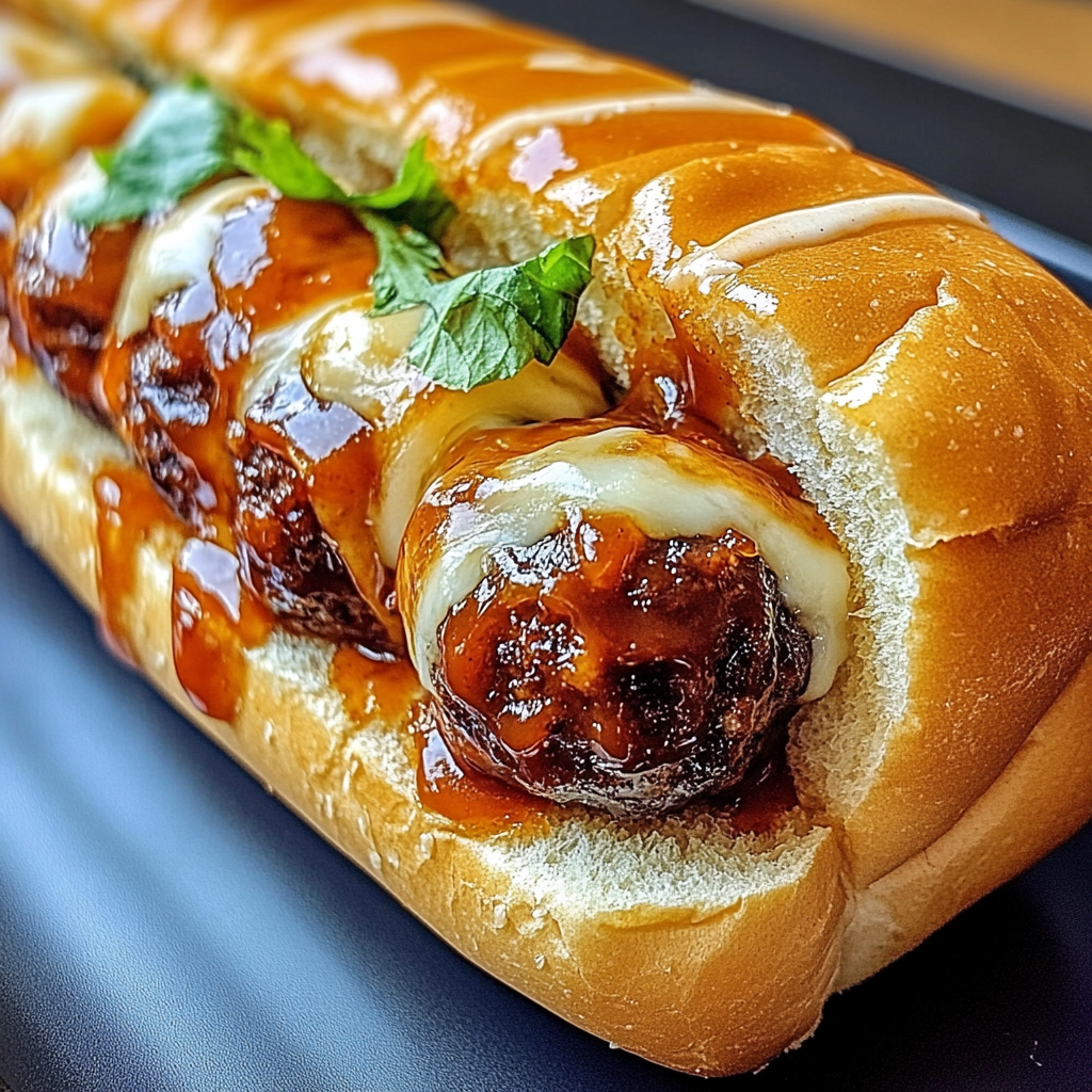 Irresistible Sticky BBQ Cheeseburger Meatball Subs