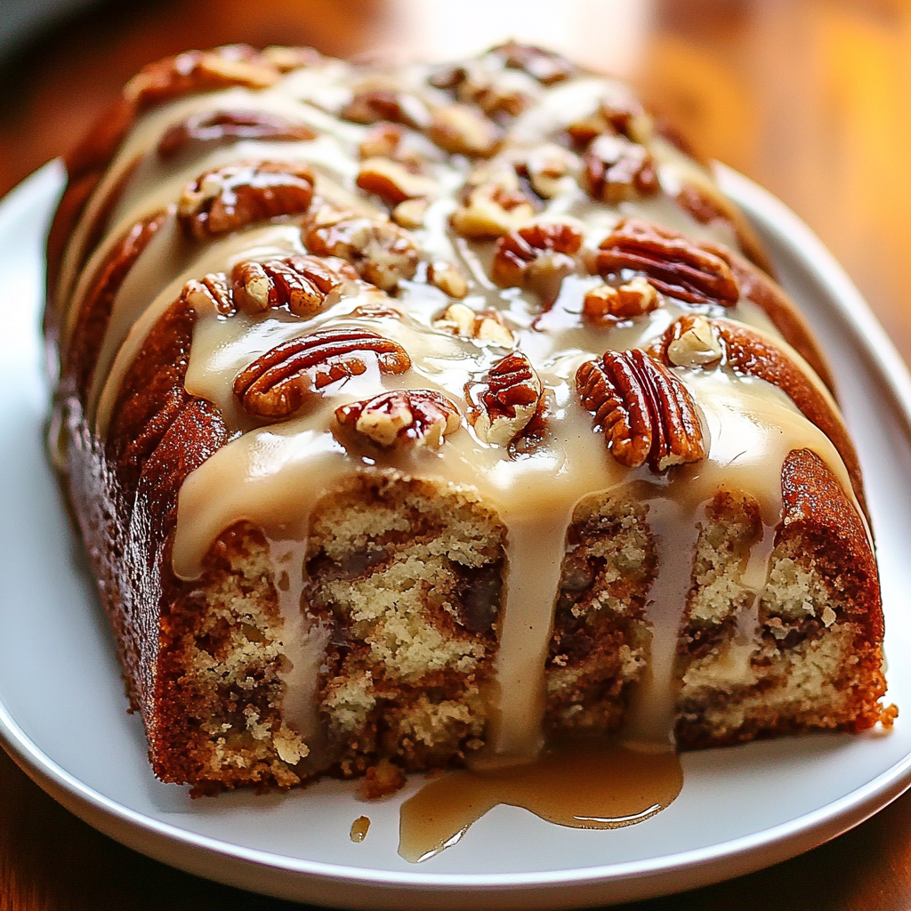 Pecan Caramel Cinnamon Roll Cream Cheese Pound Cake delights!