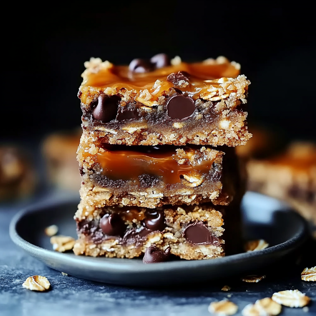 Salted Caramel Chocolate Chip Oat Cookie Bars
