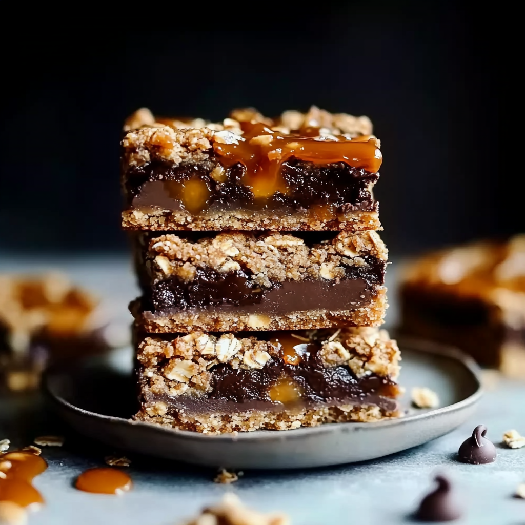 Salted Caramel Chocolate Chip Oat Cookie Bars