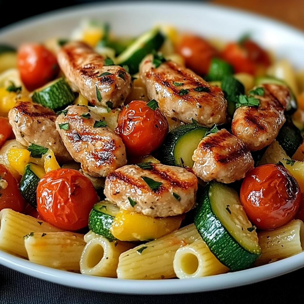 Chicken Sausages with Zucchini, Tomatoes, and Pasta