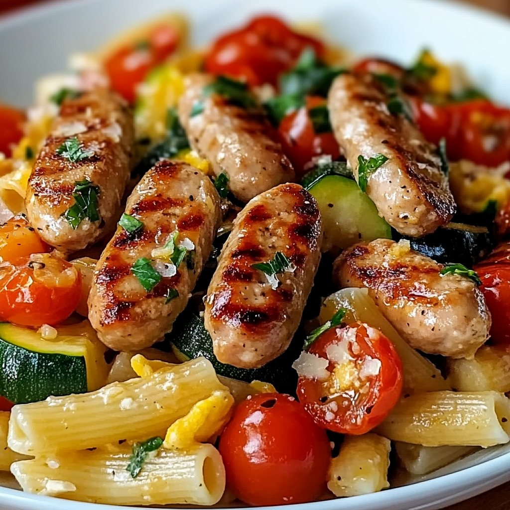 Chicken Sausages with Zucchini, Tomatoes, and Pasta
