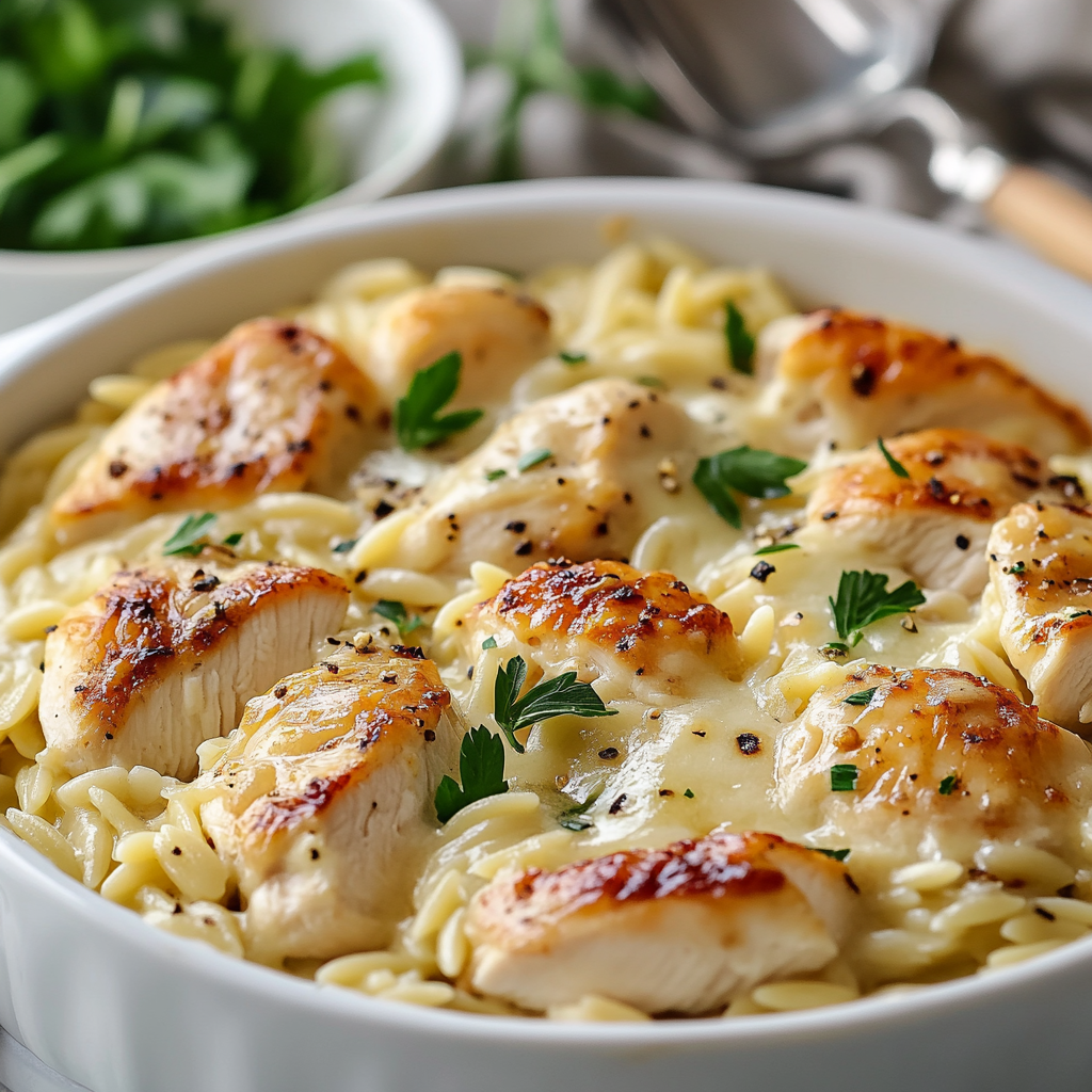Creamy Chicken Orzo Bake Recipe