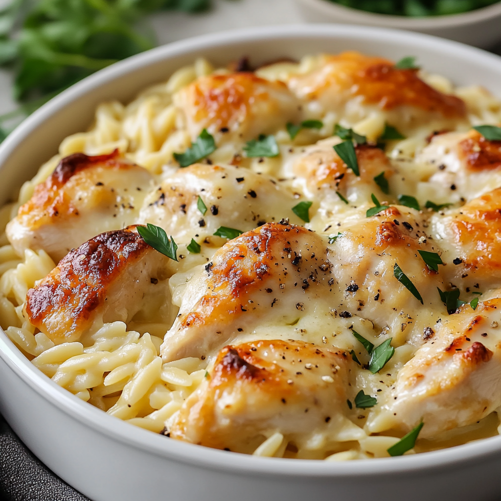 Creamy Chicken Orzo Bake Recipe