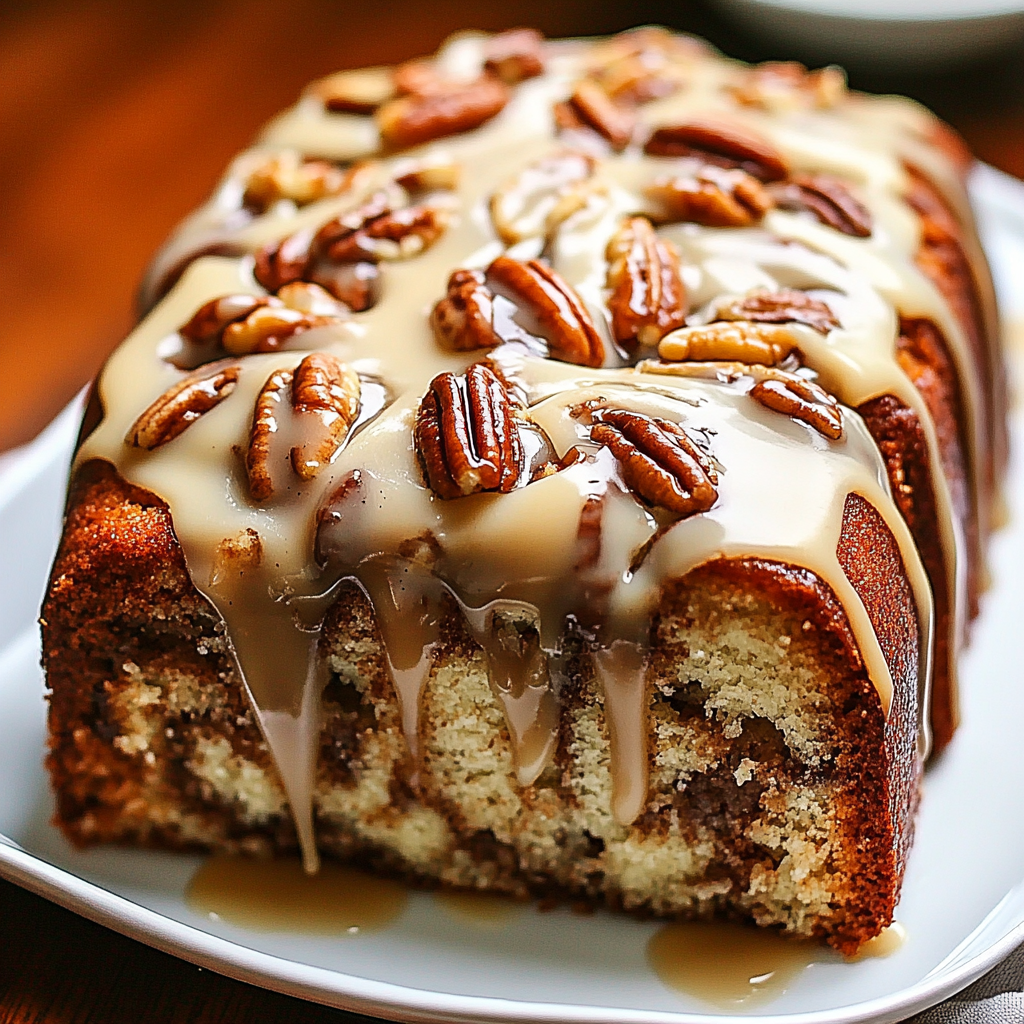 Pecan Caramel Cinnamon Roll Cream Cheese Pound Cake delights!