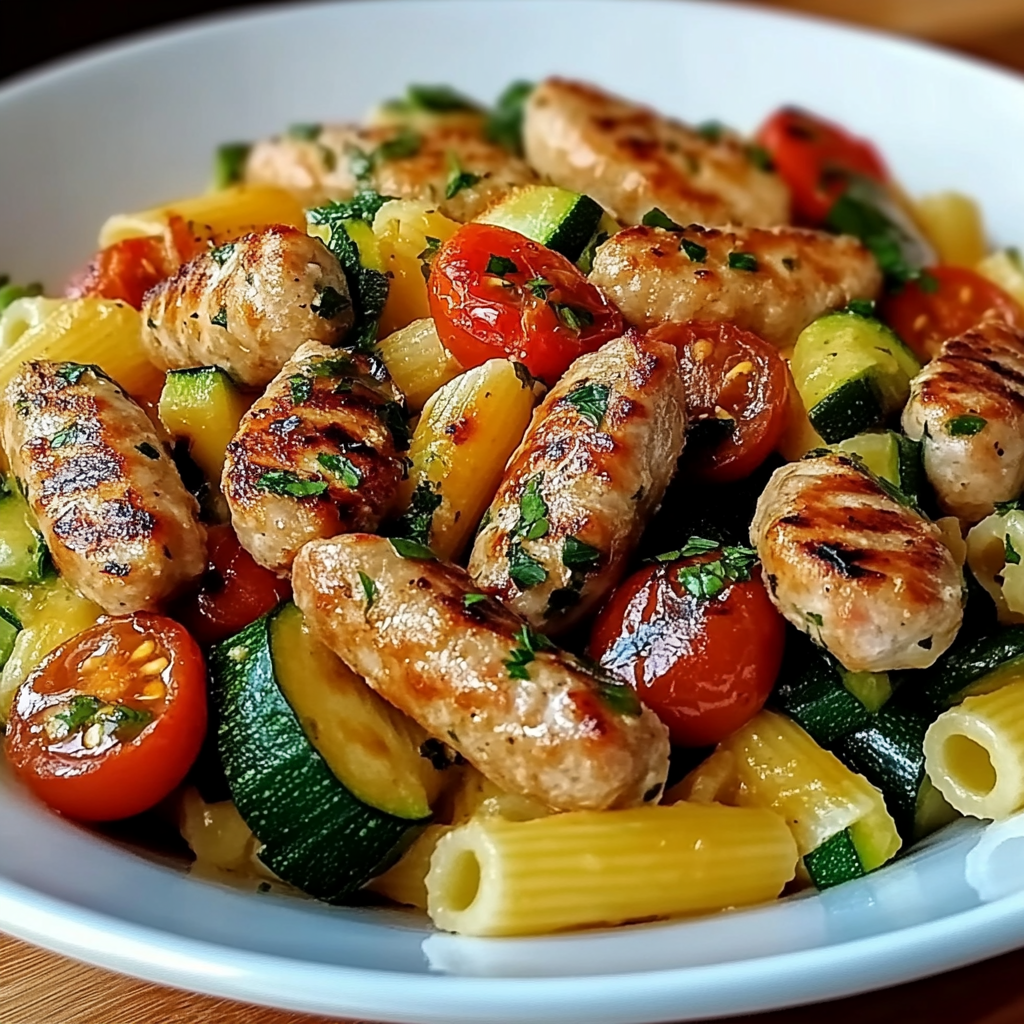 Chicken Sausages with Zucchini, Tomatoes, and Pasta